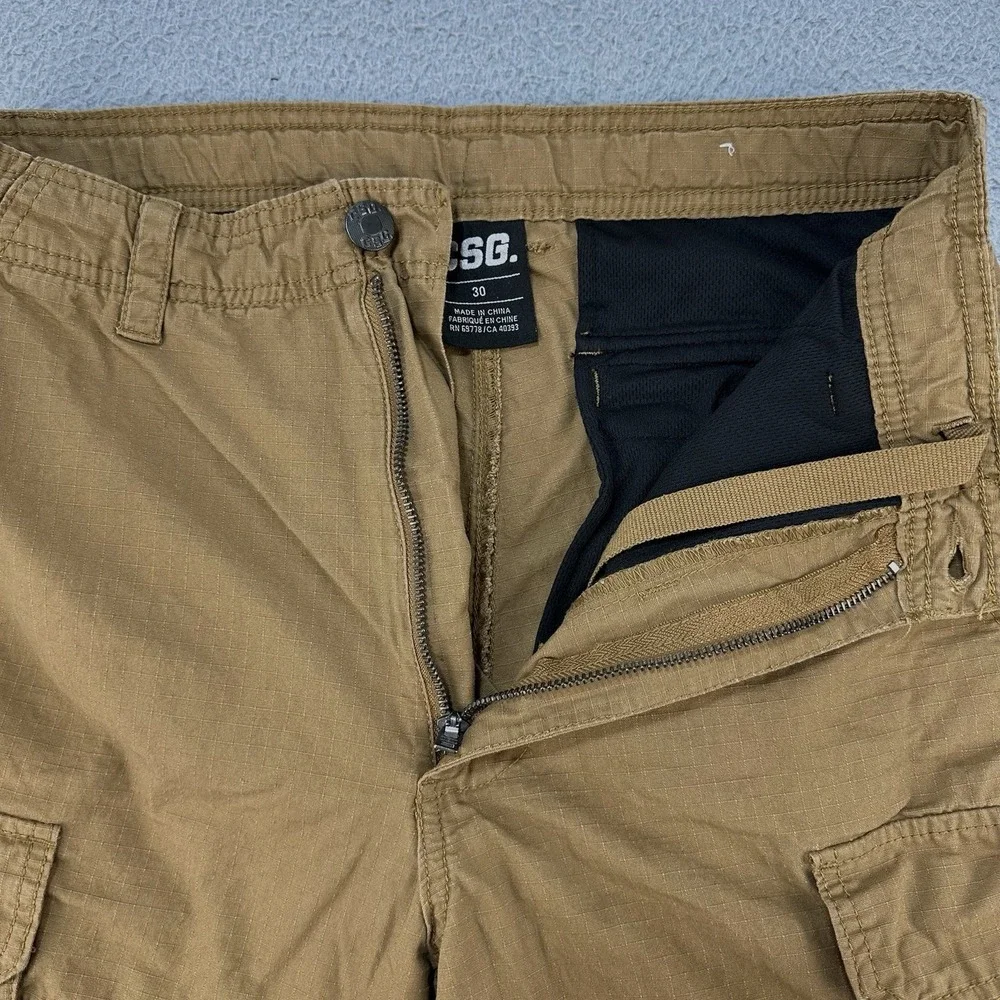CSG Cargo Shorts Men's 30‎ Brown Pockets Outdoor Hiking Champs Ripstop Outdoors